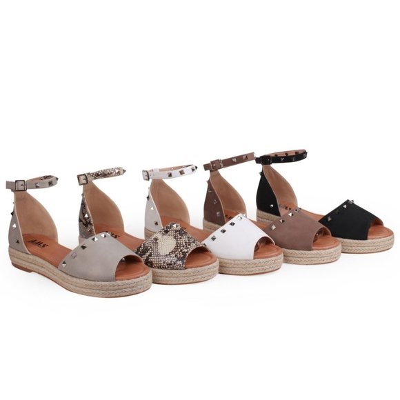 Studded Spike Espadrille Platform Sandals LIGHT GRAY - Picture 3 of 9